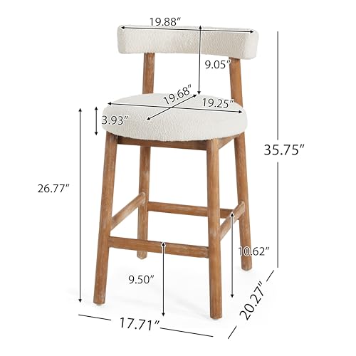 Juego de 4 butacos altos para barra Christopher Knight Home Anny, asiento redondo tapizado en tela bouclé, estructura de madera de caucho, con reposapiés, color natural + beige miniatura 2
