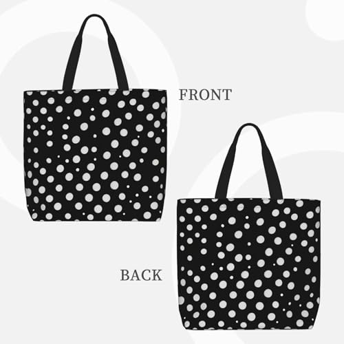 White Dot Pattern Print Tote Bags, Large Capacity Zipper Shoulder Bag, For Shopping, Work, Daily3