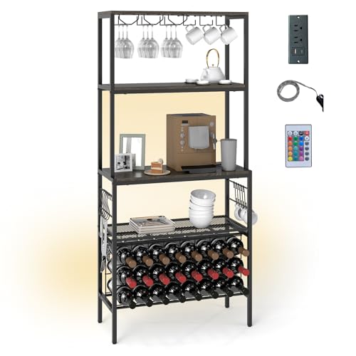 Giantex Wine Rack Freestanding Floor, Wine Bar Cabinet w/Power Outlet