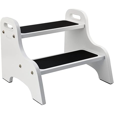 StrongTek Wood 2 Tritthocker für Kinder mit Rutschfester Trittfläche, tragbaren Griffen, rutschfesten Fußpolstern und 150kg. Kapazität, Mehrzweck-Schwerlaststütze(White)