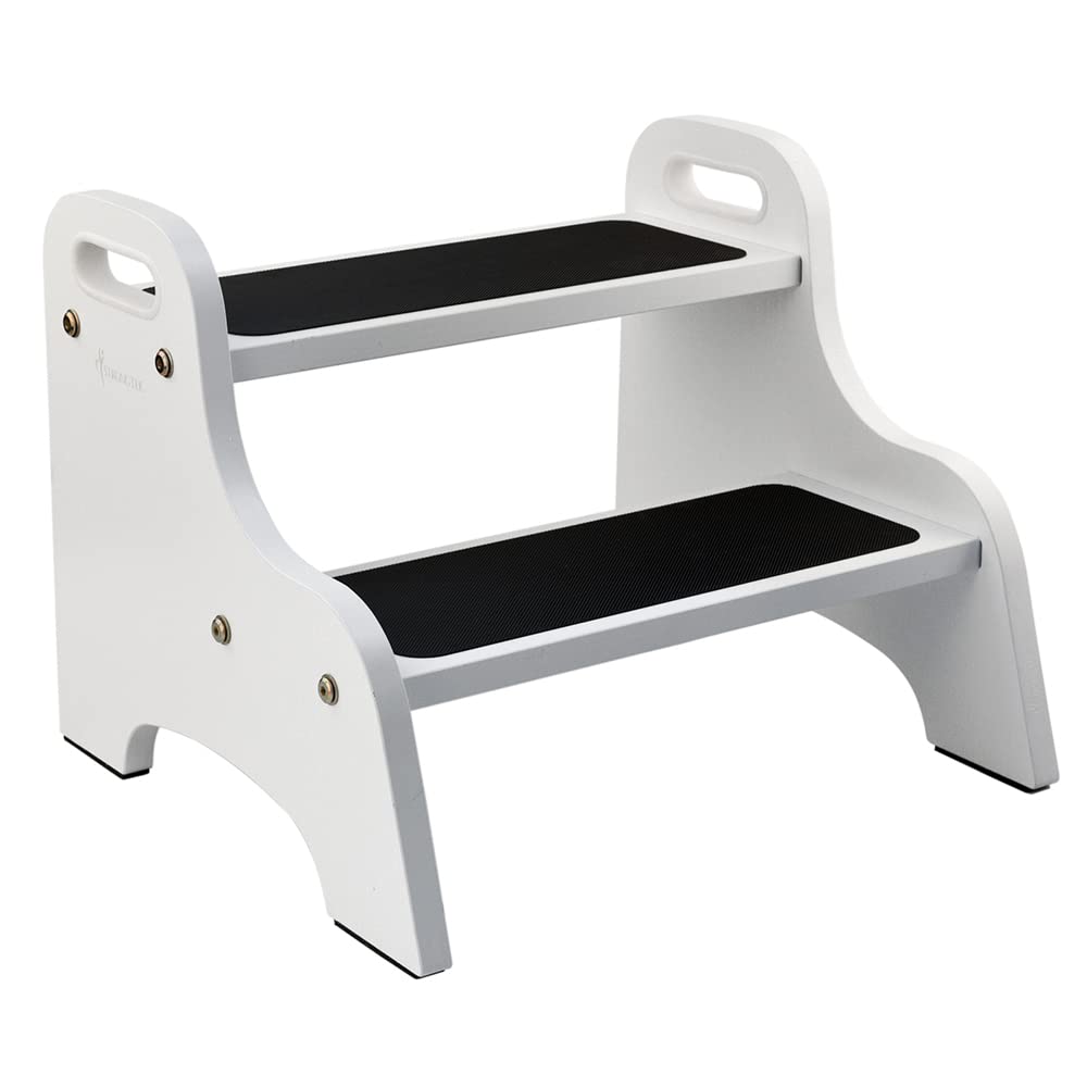 StrongTek Wood 2 Tritthocker für Kinder mit Rutschfester Trittfläche, tragbaren Griffen, rutschfesten Fußpolstern und 150kg. Kapazität, Mehrzweck-Schwerlaststütze(White) | Rutschfeste Oberfläche, tragbare Griffe, rutschfeste Fußpolster, 159 kg Tragkraft