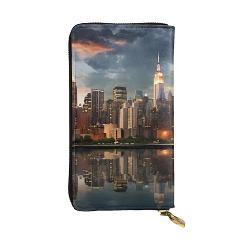 The New York City Skyline Prints Leather Long Clutch Wallet for Fashionable Girls and Women - Durable, Stylish, and Functional, Black, One Size