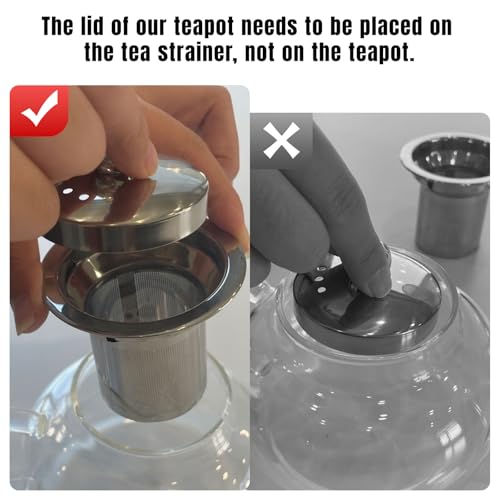 PARACITY Glass Teapot Stovetop 40 OZ/1200ml, Borosilicate Clear Tea Kettle with Removable 18/8 Stainless Steel Infuser, Teapot Blooming and Loose Leaf Tea Maker Tea Brewer for Camping, Travel