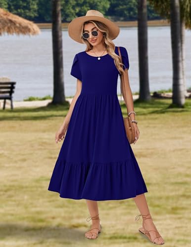 Image of Zeagoo Women Summer Midi A Line Dress Short Sleeve Casual Flowy Tiered Beach Long Sundress with Pockets 2026 Vacation Travel