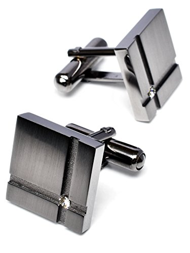Mancuernillas para hombre con cristal negro y plata miniatura 1