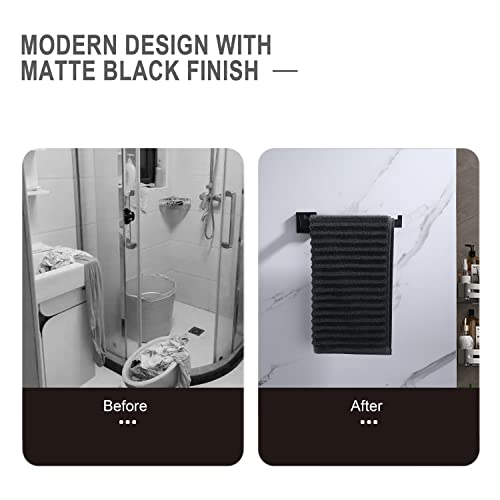 Kirlystone 5-Piece Matte Black Bathroom Hardware Set, Black Stainless Steel Square Wall Mounted Bath Towel Bar, Towel Holder, Toilet Paper Holder, Robe Towel Hooks #TOP4