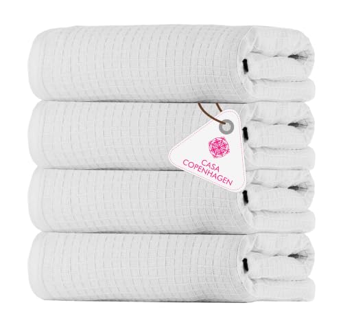 Image of Casa Copenhagen, Egyptian Cotton - Waffle Terry Towel 4 Piece 100% Cotton Large Bath Towel Set - White