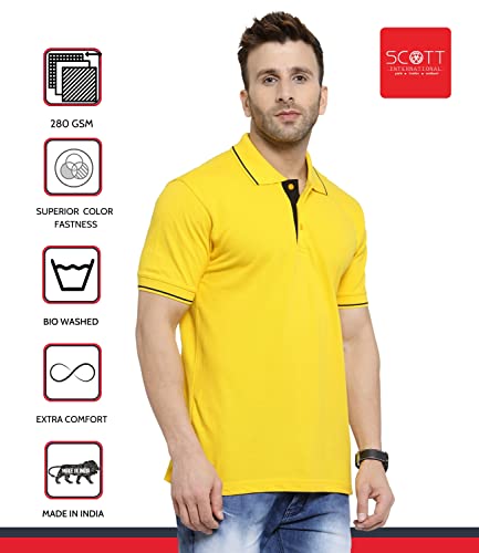 Image of Scott International Men's Regular Fit Organic Cotton Polo T-Shirt (Yellow with Black, 2XL)