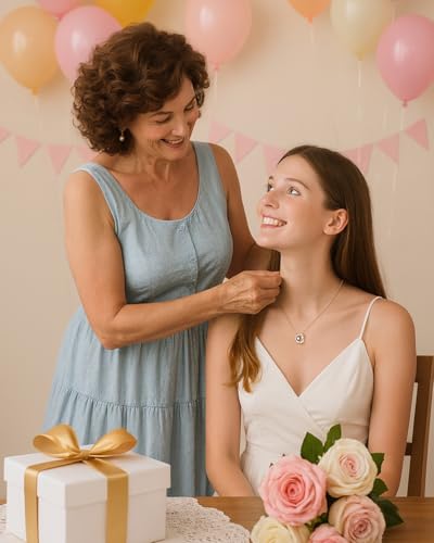 Birthstone Necklace Rose Flower Pendant, 14K Gold Plated 925 Sterling Silver Charm & Chain 18"+2", Dainty Jewelry for Women Wife Girlfriend Mom Personalized Anniversary Christmas Birthday Gift4