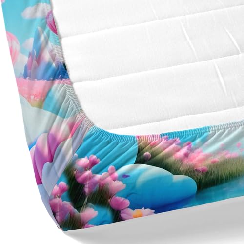 Image of Dream Weaverz 7D Bedsheet for Double Bed King Size with 2 Pillow Covers | Digital Printed & Fitted Elastic for Kids | Soft Glaze Cotton Feel | Fits Upto 12 Inch Mattress (Air Ballon)