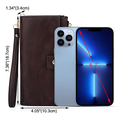 Image of UTO Women's RFID Blocking Large Capacity Vegan Leather Clutch Wallet 21 Card Slots Holder Organizer Ladies Veganrse with Wristlet A Coffee