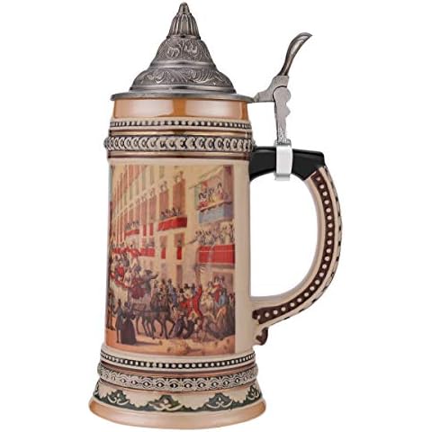 0.6 Liter Ceramic German Beer Stein with Metal Lid Cover