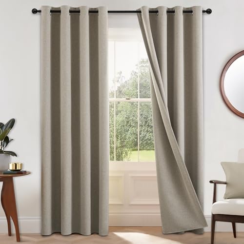 Image of COSVIYA 100% Blackout Natural Linen Curtains & Drapes 84 Inch Length | Light Blocking Full Room Darkening Grommet Insulated Thermal Window Panels for Bedroom /Living Room,52x84 inches,2 Panels