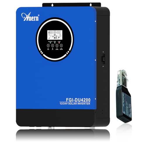 Anern Onduleur Hybride Solaire 4KW 2KW DC 12V/24V vers AC 220V/230V, Double Tension Onduleur Hors Réseau avec Chargeur Solaire MPPT 100A,BMS pour...
