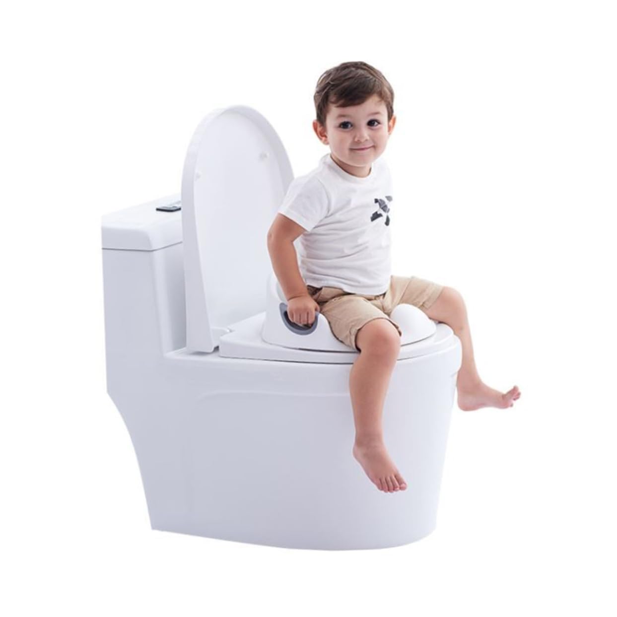 UPKOCH Siège Apprentissage Propreté Pour Garçon Fille Réducteur De Toilettes Pour Garçon Fille Ans Avec Double Barre Appui Et Barrière Anti-fuites Blanc