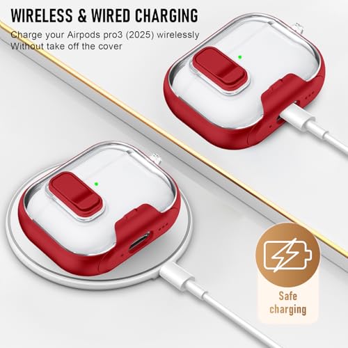 Image of Compatible Airpods Pro 3 Case (2025) with Phone Stand & Cleaner Kit,Print Soft Silicone Lock Clip Apple AirPods Pro 3rd Generation Case, Airpod Pro 3 Cover with Keychain for Women /Girls,Red