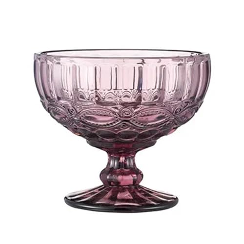 WSQHAO Vasos De Helado Vaso de Cristal de Color Corto, Copas Altas, Helado de Postre, Copa de Vino Gruesa Retro, decoración de Fiesta, 2 uds. De Postre(Purple2)