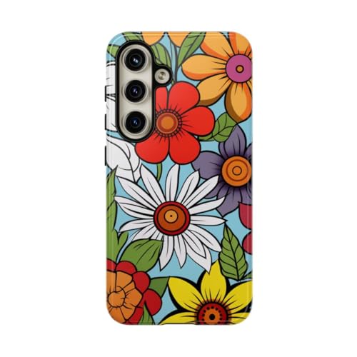Coque Samsung S24 anti-rayures rigide et brillante à motif floral coloré