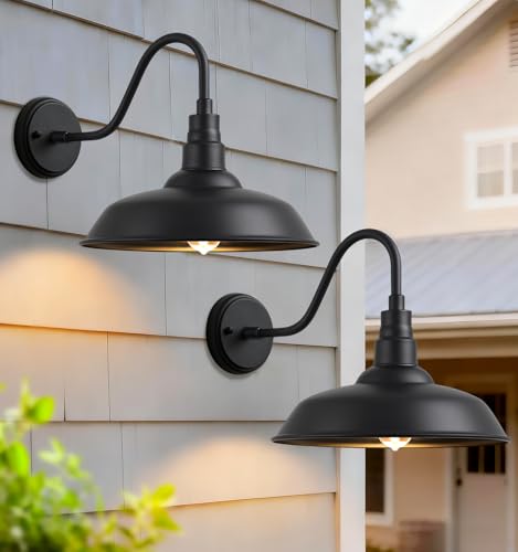 Lzwelcy 14 Outdoor Barn Gooseneck Light Large Classic Farmhouse Barn Light Fixture Suitable for Garages Porches Entrances Farmhouse Exteriors Shopfronts and Signage Lighting 2-Pack