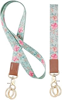Vicloon Neck Lanyard Wristlet Strap, Print Lanyard Neck Strap Keychain ID Lanyard Neck Leather Lanyard with 4 Metal Key Rings for ID Badge Holder Keys Phone (Triangle)