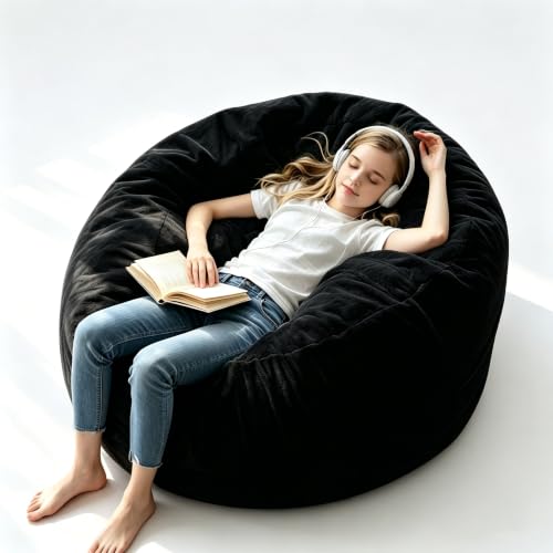 Image of 4FT,Big Bean Bag Chairs for Adults,Bean Bag with Filler Included,Memory Foam Bean Bag,Giant beanbag,Suitable for Reading Chairs in Living Room, Bedroom and Dormitory. (Black, 4 Foot)