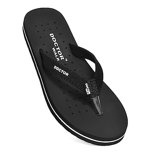 Image of Doctor Walk Orthopaedic Flip Flops, Black, Cushioned Footbed with Anti-Slip Sole Slipper for Women's