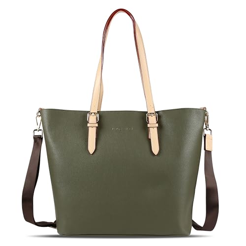 bugatti Ella großer Shopper bag-in-bag für Frauen, Damen-Handtasche Kunstleder, olive