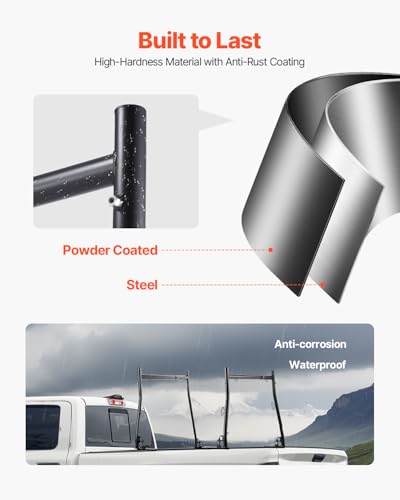 Image of VEVOR Truck Ladder Rack, 49-73 in Width, Extendable Universal Cargo Rack, Heavy Duty Steel with 800 lbs Static Load Capacity, Ideal for Canoes, Surfboards, Ladders, Lumber, Tents, and Large Cargo