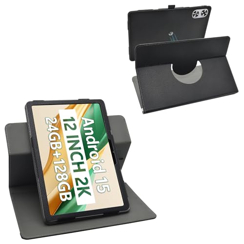 LiuShan Giratoria Caso Funda para SVITOO P12 P108/FiryMid P108/Relndoo TAB9/JJGJ TAB9/ECOPAD E50/QDDQ TAB9/HUIHUANG E50/Raemond K90/PYNAREL TAB9/JIKOCXN E50/Logicom Tab Fold 12/NEXALL N90,Negro