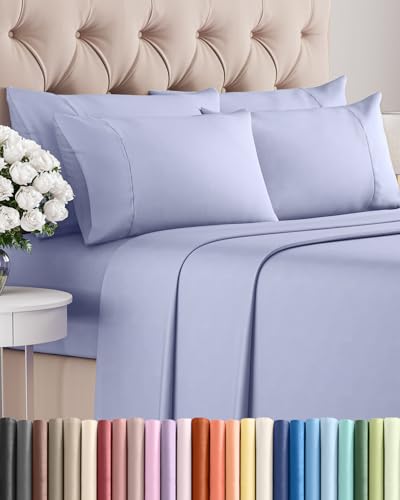 Image of Queen 6 Piece Bed Sheet Set - Comfy, Breathable & Cooling Sheets - Lavender | Ultra-Soft Hotel Luxury Bedding Set w / 8-16 Inch Deep Pockets, 1 Flat & 1 Fitted Sheet & 4 Pillowcases, Wrinkle & Fade Free
