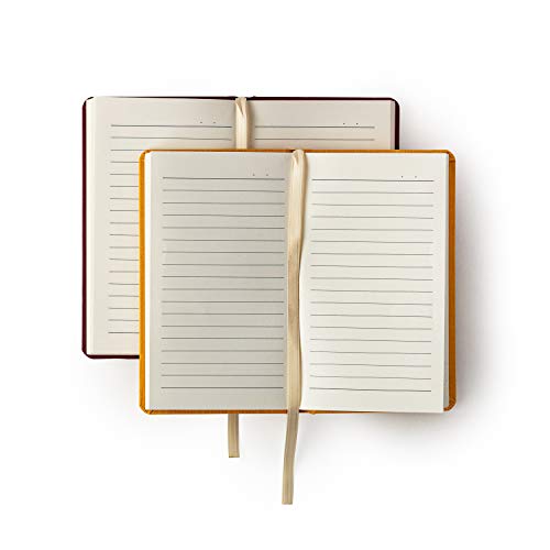 Image of Kitabby Linen Series A6 Hardbound Notebook - Maroon + Mustard Yellow | 192 Pages,80 gsm Natural Shade Paper, Linen Fabric Cover, Elastic Closure - Pack of 2