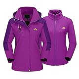 アウトドアウェア 防水 ブルゾン 裏起毛 レディース フリースインナー レディース コート 防寒着 可愛い 冬用 パープル L