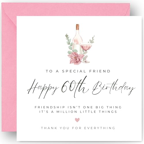 60th Birthday Card for Women - for Friend Female or Her - Keepsake Gift for Special Best Friend - Includes Luxury Pink Envelope - Size 14cm