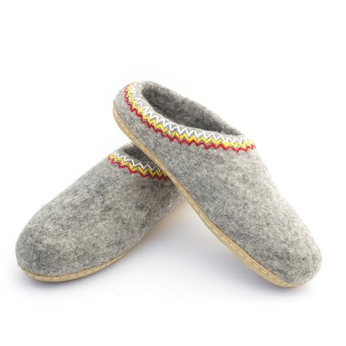 Glaciart One Wool Felt Slippers for Women - Handmade Indoor House Shoes with Anti-Slip Rubber Sole - Soft, Warm, Breathable, Durable