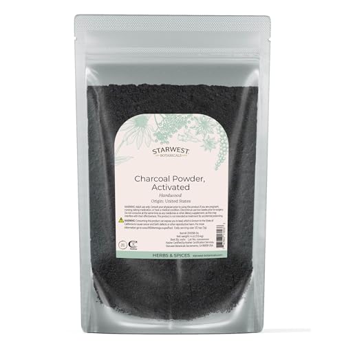 Charbon actif en poudre Starwest Botanicals détoxifiant naturel pour dents et peau