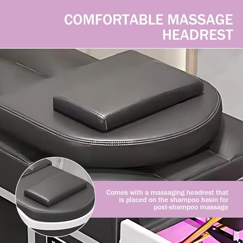 GENGXING Modern Luxury Style Shampoo Bed with A Stool Wide Acrylic Basin,Ambient Light Water Cycle Head Spa Equipment and SPA Shampoo Table,Head Spa Equipment,Salon Beauty Bed (Black) - Image 5