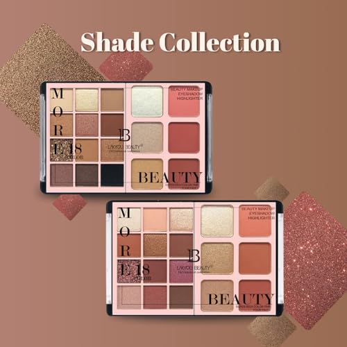 Image of Lakyou Beauty More 18 in 1 Eyeshadow Pallet for Glamorous Eye Makeup | Blush Bloom & Highlighter | Water resistance | Long Lasting Blendable Formula | Colorful Powder Kit for Face Makeup Kit - 56g