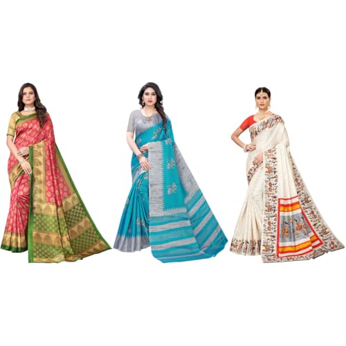 Image of Yashika Women's Sarees Women's Combo Art Silk Printed Saree With Unstitched Blouse Piece |saree for Women | saree combo | New Sari | Saree Pack Of 3