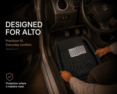 Image of PVC 3D Car Floor Mats for Maruti Suzuki Alto | Full Floor Coverage | Anti Slip Texture | Beige Interior Protection Mat Set | 3 Pieces | Pack of 1