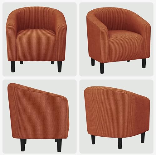 Image of Yaheetech Corduroy Accent Chairs, Compact Furry Barrel Chairs with a Curved Silhouette for Small Spaces, Living Room, Bedroom, Brick Red