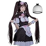 JoneTing Chocolate Color Cosplay Wig【+Hair Cap】 Synthetic Long Natural Wavy Wigs Hair for Women Peluca de Chocolate Princess Ponytail Wig for Halloween Party Dark Brown Wigs for Girls Costume