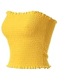 MixMatchy Women's Casual Basic Smocked Tube Tops Stretch Bustier Bandeau Crop Top Yellow M