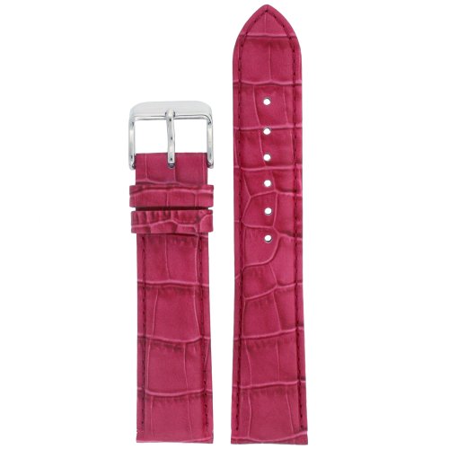 Watch Band Crocodile Grain Hot Pink Padded Leather Strap 12 millimeter