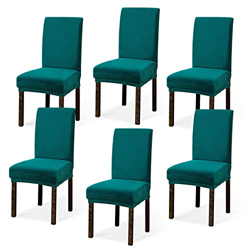 Argstar 2,4,6 Pack Dining Chair Covers Velvet, Velvet Dining Chairs Slipcover, Parson Chair Slipcover Velvet, Armless Chair Cover for Dining Room, Kitchen Chair Cover Set of 6, Teal