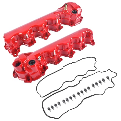 Image of 9L1Z6582C 2PCS Red Aluminum Valve Covers Replacement for Ford F-150 F-250 F-350 Explorer Expedition Mustang 2005-2010 OE# 264-909 264-908 9L1Z6582D 7L1Z6584A