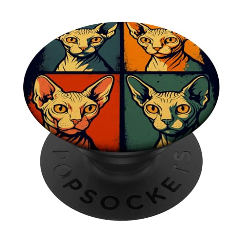 Sphynx Cat Pop Art amusant pour les propriétaires et les amoureux des chats PopSockets PopGrip Adhésif