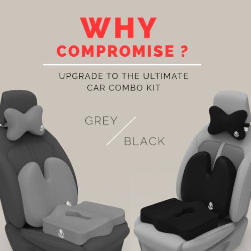Image of MRRON Memory Foam Posture Corrector Car Seat Cushions Combo | Orthopedic Backrest, Coccyx Cushion & Neckrest | Ergonomic Lumbar Comfort Seat Cushion | Reduces Sciatica, Back Pain. (Black, Backpro)