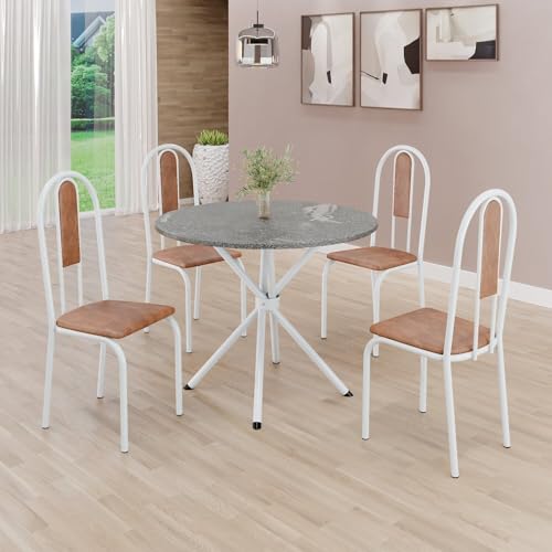 Conjunto Sala de Jantar Mesa Redonda 70cm 4 Cadeiras Linda Yescasa, MadeiraMadeira