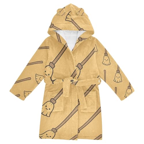 Kids Bath Robes Girls Witch Brooms Halloween Pattern Print Hooded Robe For Kids
