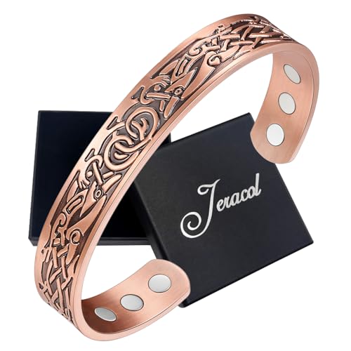 Jeracol magnetarmband damen herren,Armband damen aus reinem Kupfer mit 6 Magneten,kupferarmband damen verstellbare Größe, mit Geschenkbox